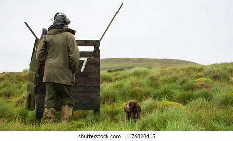 Grouse Shooting Man With Dog Hunting
