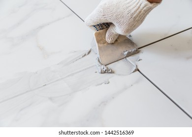 Grouting Tiles Seams Rubber Trowel Stock Photo 1442516366 | Shutterstock