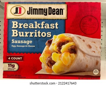 Grovetown, Ga USA - 02 10 22: Retail Store Frozen Food Section Jimmy Dean Breakfast Burritos