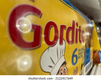 Grovetown, Ga USA - 02 10 22: Retail Store Frozen Food Section Gortons Seafood Logo Through Glass Door