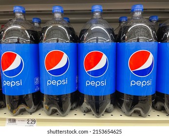 Grovetown , Ga USA - 03 10 22: Pepsi 2 Liter Soda On A Retail Store Shelf