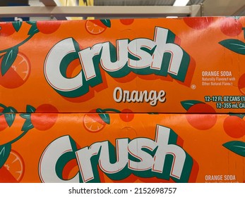 Grovetown, Ga USA - 04 15 22: Retail Store Shelves Crush Soda Orange 12 Pack