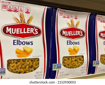 Grovetown, Ga USA - 04 30 22: Retail Store Muellers Pasta Side View Elbow Noodles