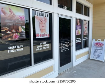 Grovetown, Ga USA - 05 13 22: Retail Nail Salon Store Entrance In A Strip Mall