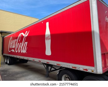 Grovetown, Ga USA - 05 18 22: Coke Delivery Truck At A Retail Store Dock Angled View