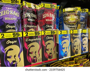 Grovetown, Ga USA - 05 18 22: Colorful Blunt Packages Retail Store Zig Zag Wraps