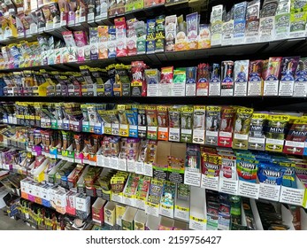 Grovetown, Ga USA - 05 18 22: Colorful Blunt Packages Retail Store Wall Side View