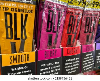 Grovetown, Ga USA - 05 18 22: Colorful Blunt Wraps Packages Retail Store BLK