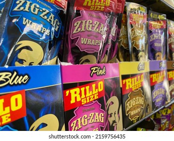 Grovetown, Ga USA - 05 18 22: Colorful Blunt Wraps Packages Retail Store Shelf