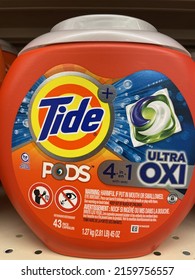 Grovetown, Ga USA - 05 18 22: Retail Store Tide Laundry Detergent Pods Front View