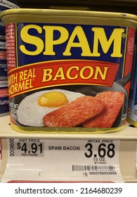 Grovetown, Ga USA - 05 28 22: Retail Store Spam Meat In A Can Bacon