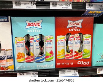 Grovetown, Ga USA - 06 03 22: Retail Store Shelf Sonic Hard Seltzer Tonic Alcohol And Price