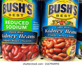 Grovetown, Ga USA - 06 07 22: Retail Grocery Store Bushs Canned Beans Low Sodium