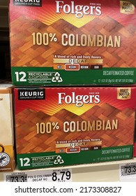 Grovetown, Ga USA - 06 10 22: Retail Store Folgers Colombia K Cup Coffee Decaf