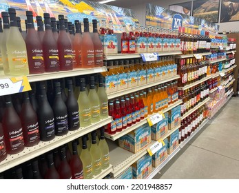 Grovetown, Ga USA - 06 16 22: Retail Grocery Store Alcohol Drink Coolers Section