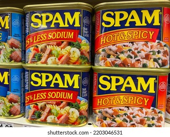 Grovetown, Ga USA - 08 18 22: Retail Grocery Store Can Spam Meat Variety