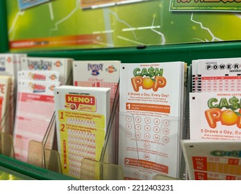 Grovetown, Ga USA - 09 07 22: Retail Grocery Store Georgia Lottery Play Slips