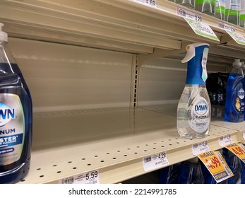 Grovetown, Ga USA - 09 07 22: Retail Grocery Store Cleaning Supplies Empty Shelves