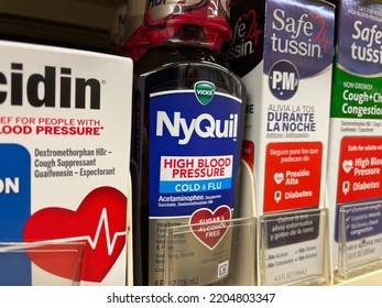 Grovetown, Ga USA - 09 21 22: Grocery Store Medicine Section Nyquil Cough Syrup On Shelf