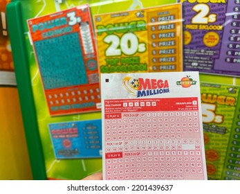 Grovetown, Ga USA - 09 09 22: Retail Grocery Store Georgia Lottery Booth Mega Millions Ticket Blank