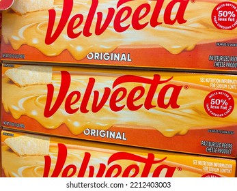 Grovetown, Ga USA - 09 24 22: Grocery Store Velveeta Cheese Block