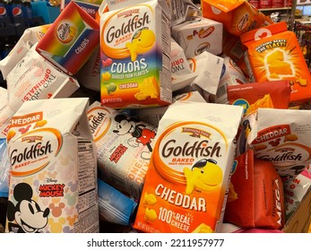 Grovetown, Ga USA - 10 08 22: Grocery Store Pepperidge Farm Goldfish Display Pile