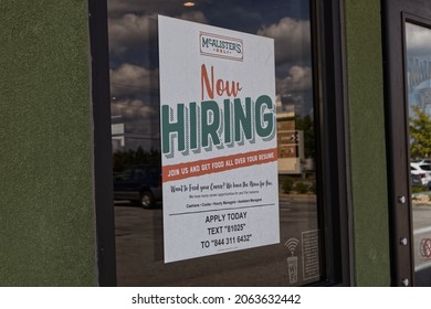 Grovetown, Ga USA - 10 14 21: McAlisters Deli Restaurant Now Hiring Sign