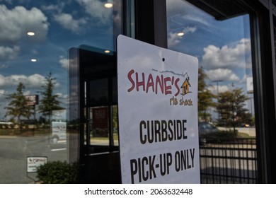 Grovetown, Ga USA - 10 14 21: Shanes Rib Shack Restaurant Curbside Pick Up Sign With Logo