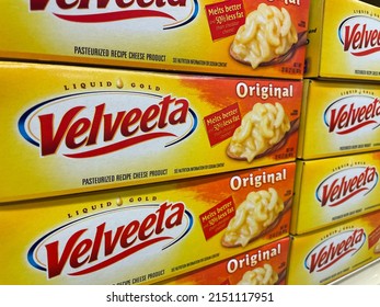 Grovetown, Ga USA - 12 15 21: Velveeta Cheese Loaf Stacked On A Retail Shelf