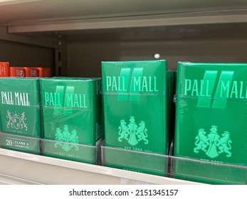 Grovetown, Ga USA - 4 30 22: Menthol Cigarettes Retail Store Shelf Pall Mall