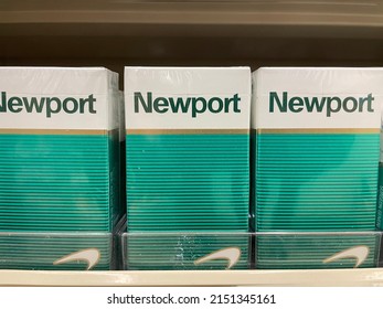 Grovetown, Ga USA - 4 30 22: Menthol Cigarettes Retail Store Shelf Newport Front View