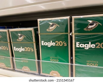 Grovetown, Ga USA - 4 30 22: Menthol Cigarettes Retail Store Shelf Eagle 20s