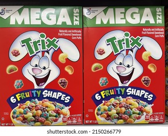 GROVETOWN, UNITED STATES - Apr 20, 2022: Grovetown, Ga USA - 04 20 22: Walmart Retail Store Trix Cereal Mega Box