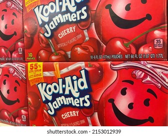 GROVETOWN, UNITED STATES - May 03, 2022: Grovetown, Ga USA - 12 21 21: Retail Grocery Store Kool Aid Jammers Cherry