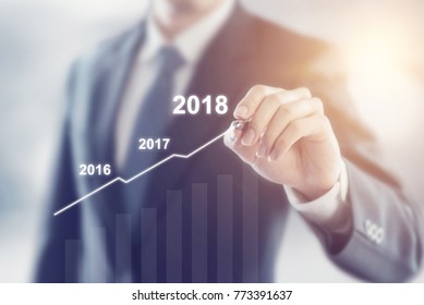 Growth in 2018 year concept. Businessman plan growth and increase of positive indicators in his business.
