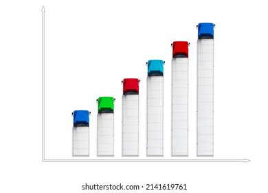 Growth The Business Of Transport Networks, Logistics And Distribution. Industrial Cargo Freight Trucks That Export And Import Products Worldwide.