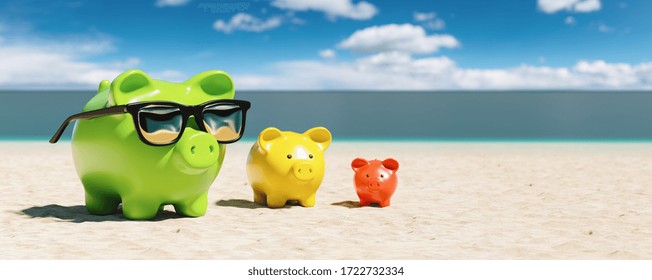 Growth chart of piggy bank at the beach during a summer vacation in the Caribbean