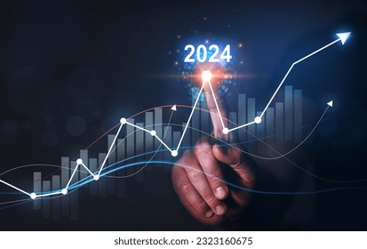 Growth and development chart of company in new year 2024. Planning,opportunity, challenge and business strategy in new year 2024. Development to success and motivation.