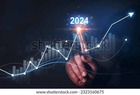 Growth and development chart of company in new year 2024. Planning,opportunity, challenge and business strategy in new year 2024. Development to success and motivation.