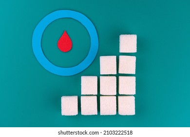 Growth Graph Of Sugar Cubes. Concept Of High Blood Sugar. Diabetes Sign.