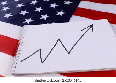 Growth trend analysis on notepad over American flag background - Powered by Shutterstock