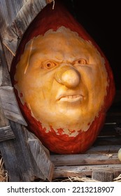 Grumpy Face Carved From A Pumpkin