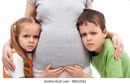 Grumpy Kids Not Happy About Their New Sibling - Listening To Pregnant Woman Belly