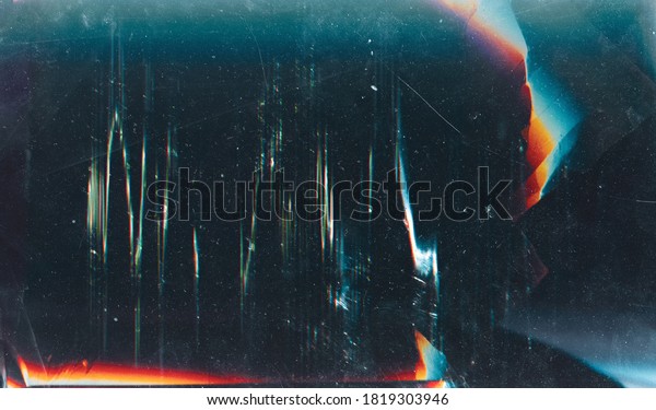 Grunge abstract background.\
Damaged screen. Orange glitch noise on blue scratched texture with\
dust.