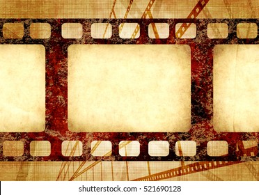 Grunge background with retro filmstrips and old paper texture