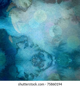 Grunge Blue Watercolor Background With Washes And Runs