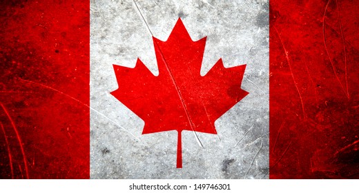 Grunge Canadian Flag With Scratched Stone Texture