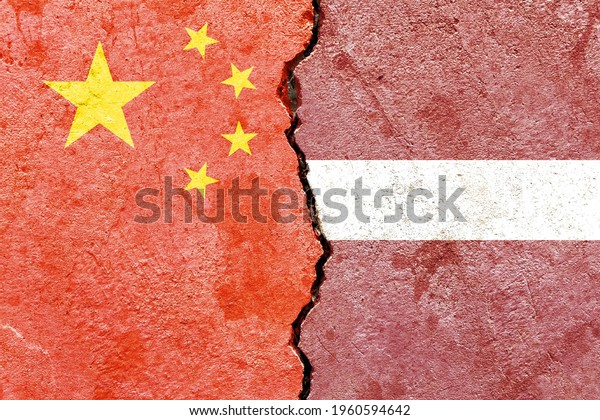 Grunge China VS Latvia national flags icon\
pattern isolated on broken cracked wall background, abstract\
international political relationship friendship divided conflicts\
concept texture\
wallpaper