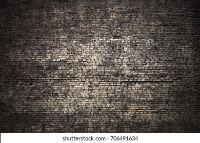 Grunge Dark Brick Background. Big Brick Wall On Old Factory