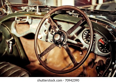 Grunge Effect Classic Car Steering Wheel And Dash